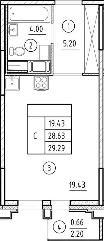 Планировка — Ассамблея, Студия, 29 м²