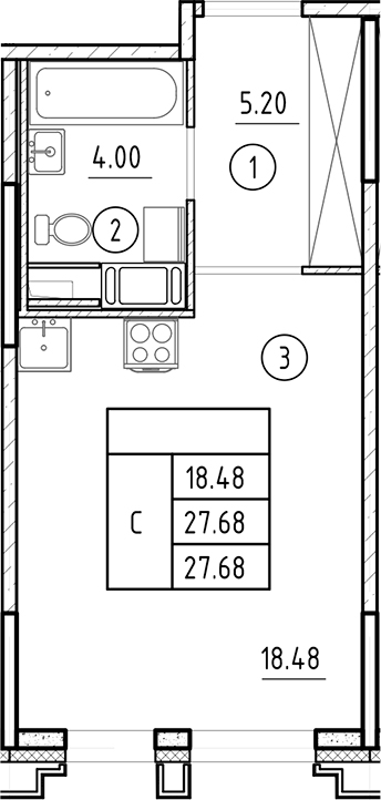 Планировка — Ассамблея, Студия, 28 м²