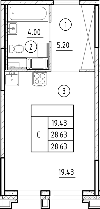 Планировка — Ассамблея, Студия, 29 м²