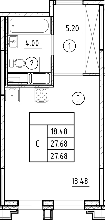 Планировка — Ассамблея, Студия, 28 м²