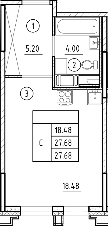 Планировка — Ассамблея, Студия, 28 м²
