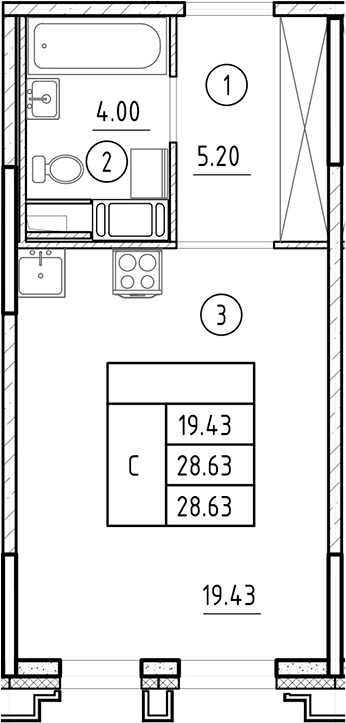 Планировка — Ассамблея, Студия, 29 м²