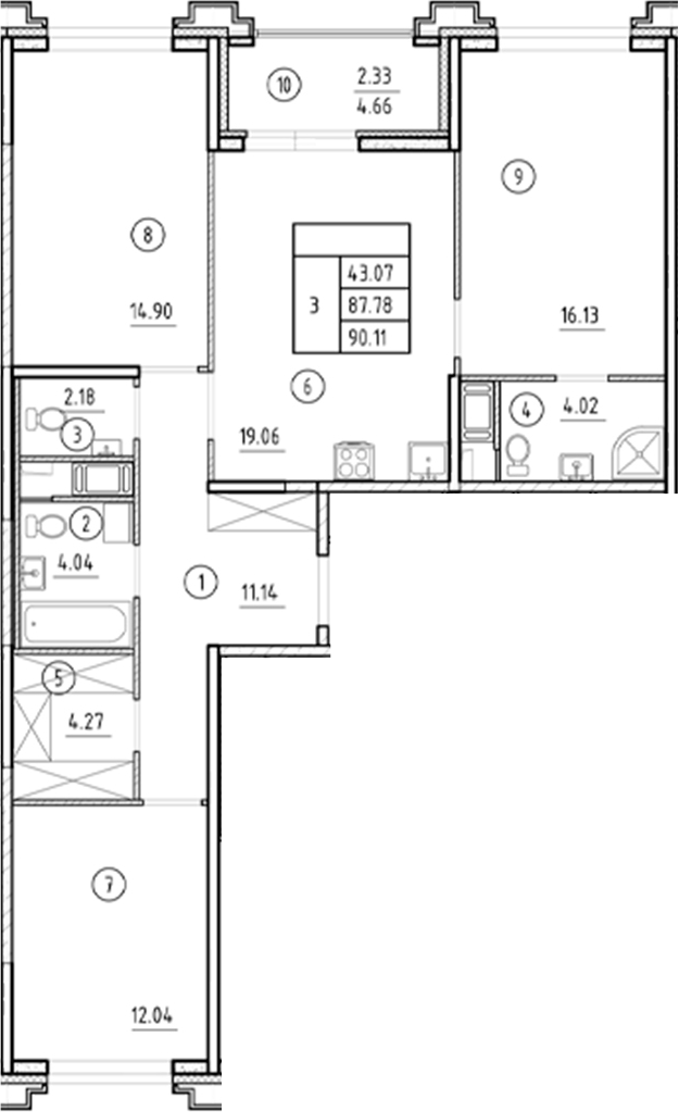 Планировка — Ассамблея, 4-комн., 88 м²