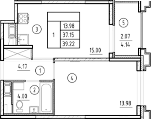 Планировка — Ассамблея, 2-комн., 37 м²