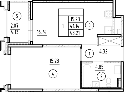 Планировка — Ассамблея, 2-комн., 41 м²