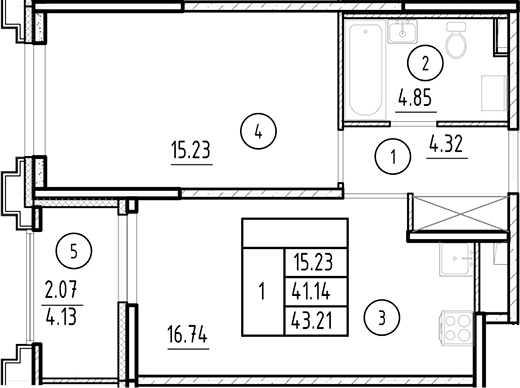 Планировка — Ассамблея, 2-комн., 41 м²