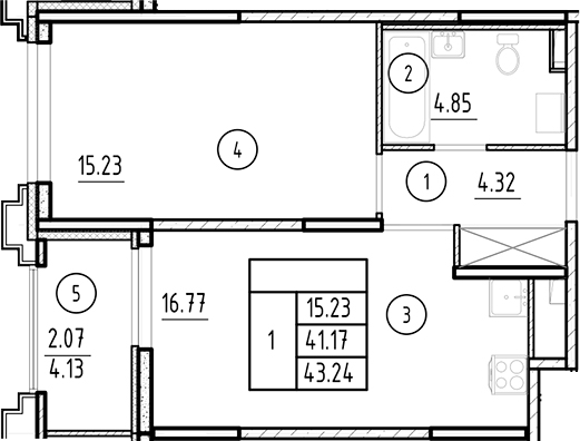 Планировка — Ассамблея, 2-комн., 41 м²