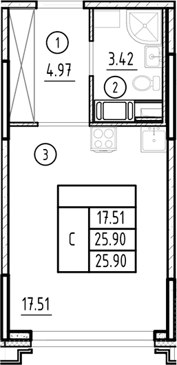 Планировка — Ассамблея, Студия, 26 м²