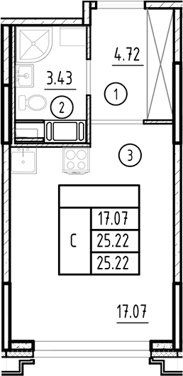 Планировка — Ассамблея, Студия, 25 м²