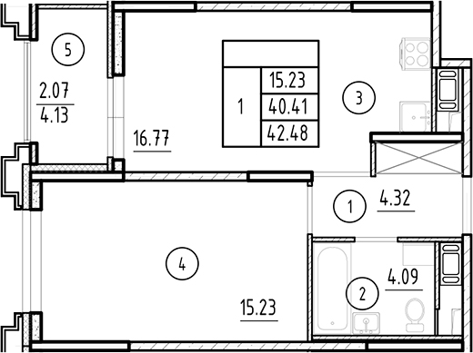 Планировка — Ассамблея, 2-комн., 40 м²