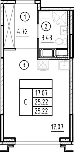 Планировка — Ассамблея, Студия, 25 м²