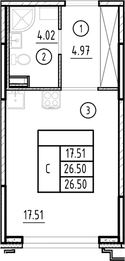 Планировка — Ассамблея, Студия, 27 м²