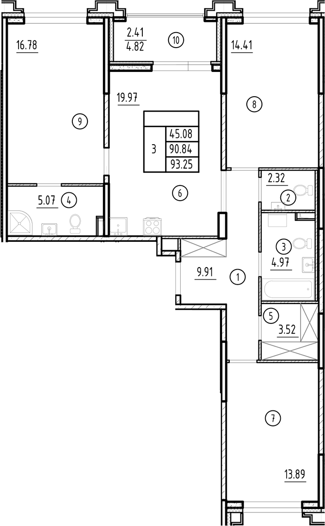 Планировка — Ассамблея, 4-комн., 91 м²