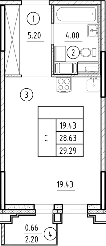 Планировка — Ассамблея, Студия, 29 м²