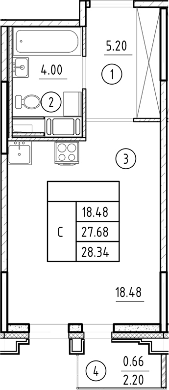 Планировка — Ассамблея, Студия, 28 м²