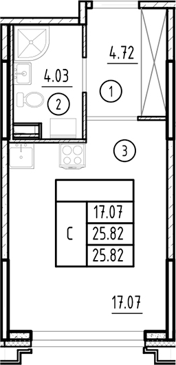 Планировка — Ассамблея, Студия, 26 м²
