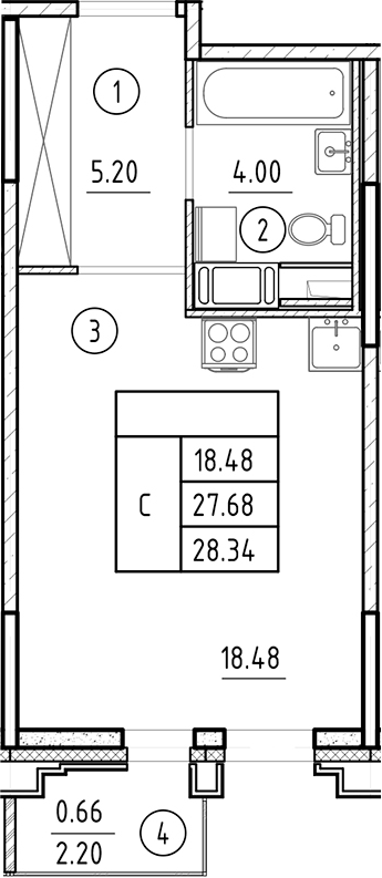 Планировка — Ассамблея, Студия, 28 м²