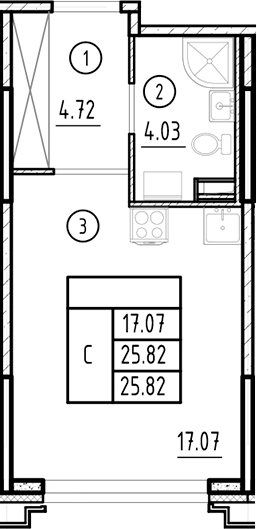 Планировка — Ассамблея, Студия, 26 м²