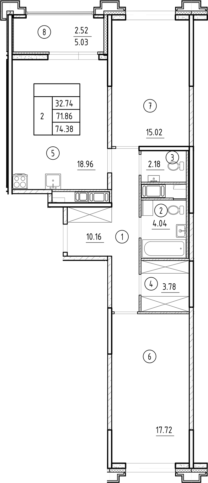 Планировка — Ассамблея, 3-комн., 72 м²