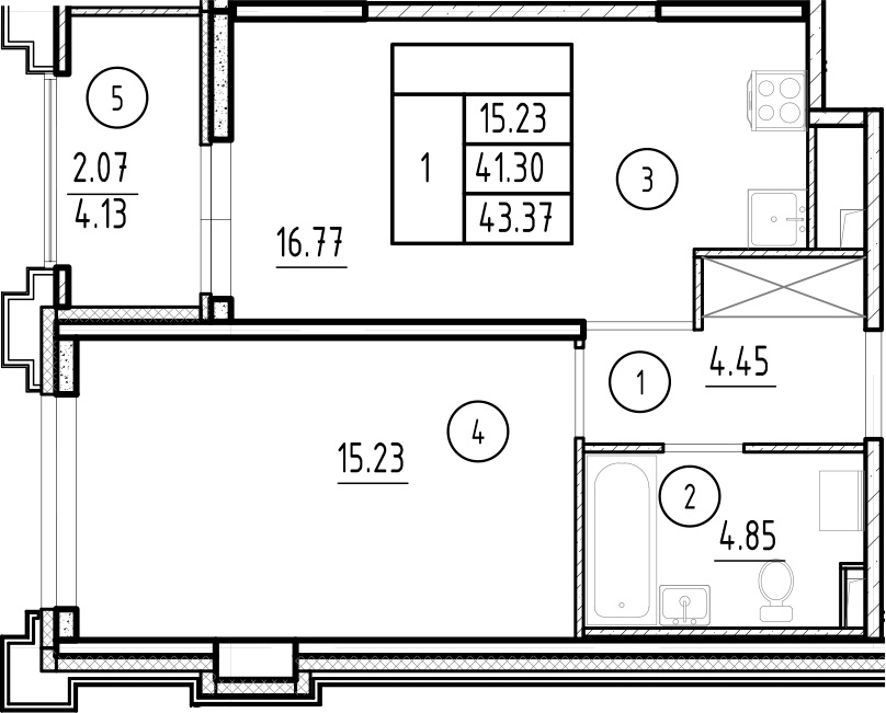 Планировка — Ассамблея, 2-комн., 41 м²
