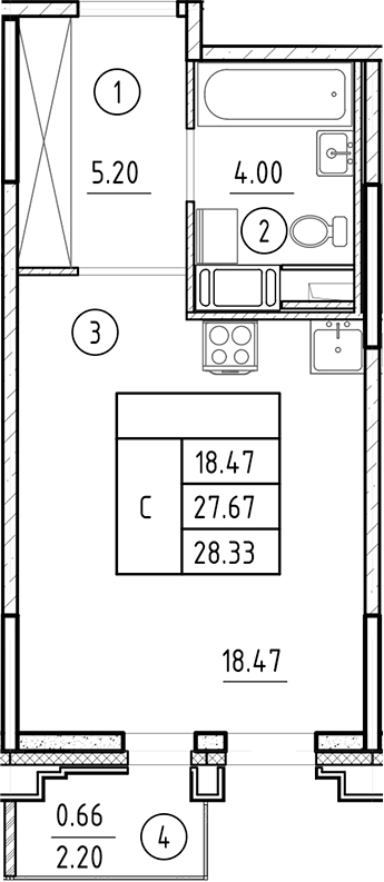Планировка — Ассамблея, Студия, 28 м²