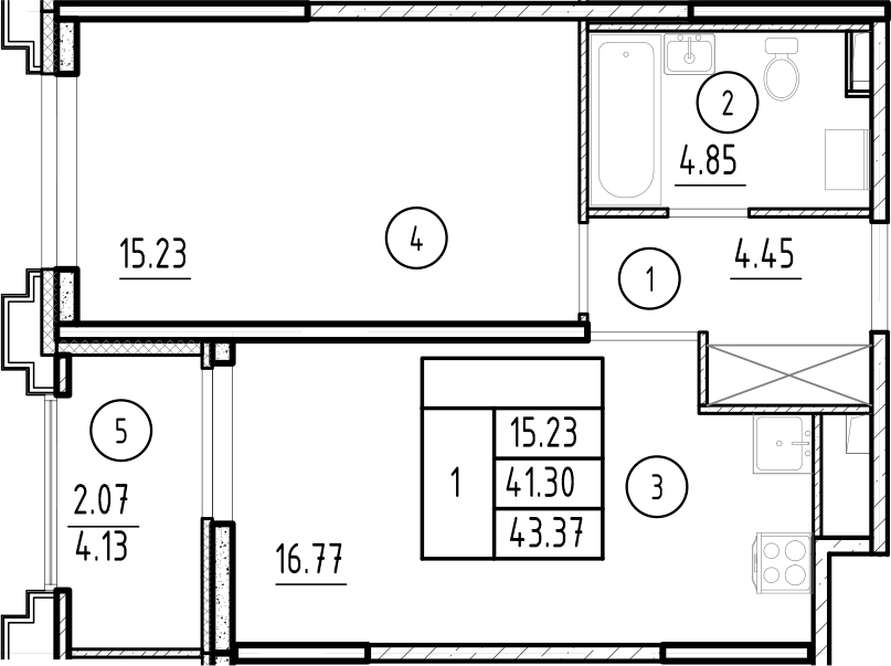 Планировка — Ассамблея, 2-комн., 41 м²