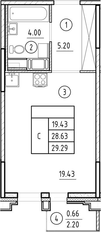 Планировка — Ассамблея, Студия, 29 м²