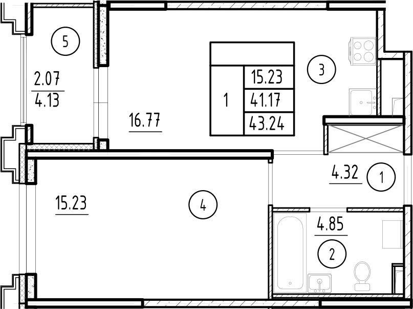 Планировка — Ассамблея, 2-комн., 41 м²