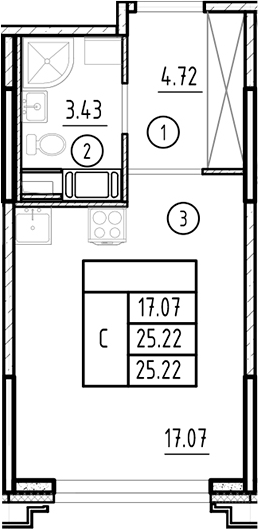 Планировка — Ассамблея, Студия, 25 м²
