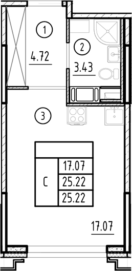 Планировка — Ассамблея, Студия, 25 м²