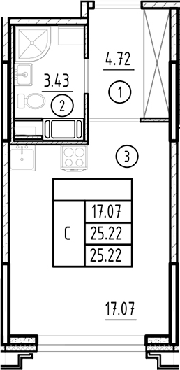 Планировка — Ассамблея, Студия, 25 м²