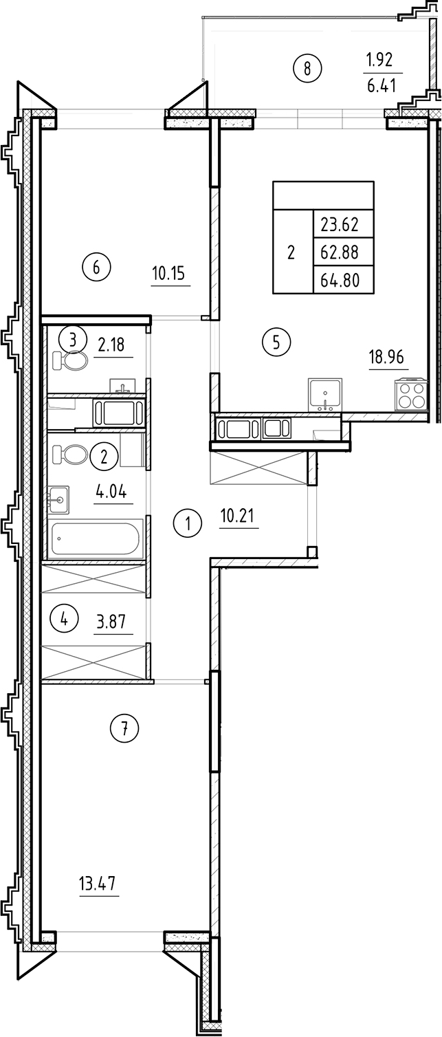 Планировка — Ассамблея, 3-комн., 63 м²