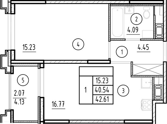 Планировка — Ассамблея, 2-комн., 41 м²