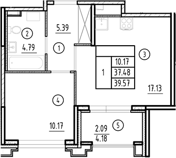 Планировка — Ассамблея, 2-комн., 37 м²