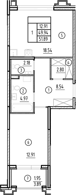 Планировка — Ассамблея, 2-комн., 50 м²