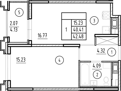 Планировка — Ассамблея, 2-комн., 40 м²