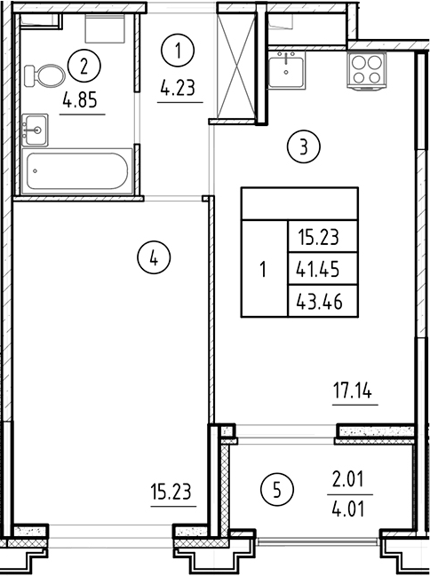 Планировка — Ассамблея, 2-комн., 41 м²