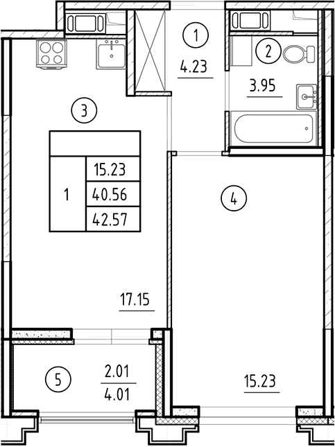 Планировка — Ассамблея, 2-комн., 41 м²