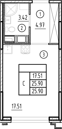 Планировка — Ассамблея, Студия, 26 м²
