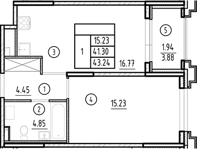 Планировка — Ассамблея, 2-комн., 41 м²