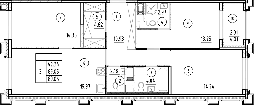Планировка — Ассамблея, 4-комн., 87 м²