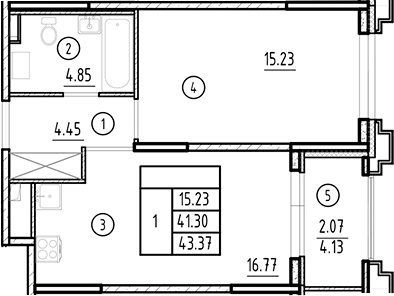 Планировка — Ассамблея, 2-комн., 41 м²
