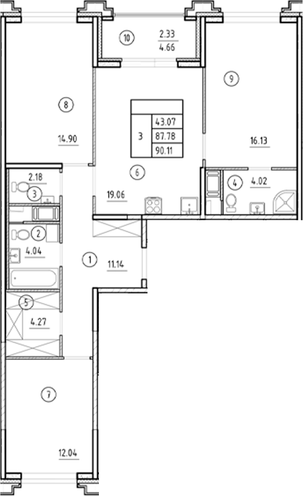 Планировка — Ассамблея, 4-комн., 88 м²