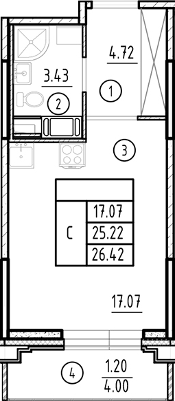 Планировка — Ассамблея, Студия, 25 м²