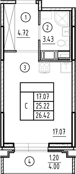 Планировка — Ассамблея, Студия, 25 м²