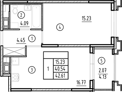 Планировка — Ассамблея, 2-комн., 41 м²