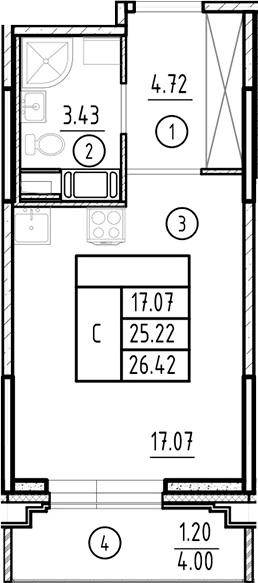 Планировка — Ассамблея, Студия, 25 м²