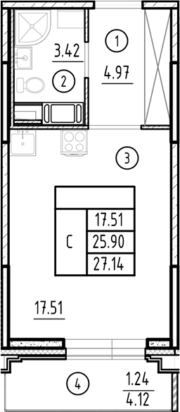Планировка — Ассамблея, Студия, 26 м²