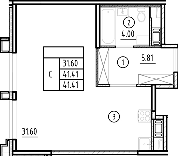 Планировка — Ассамблея, Студия, 41 м²