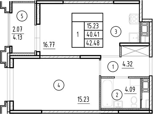 Планировка — Ассамблея, 2-комн., 40 м²